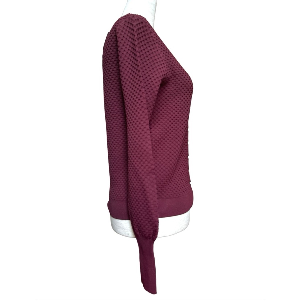 Zara Burgundy Knit Jewel Rhinestones Buttons Textured Cardigan, NWT, M - Picture 13 of 14